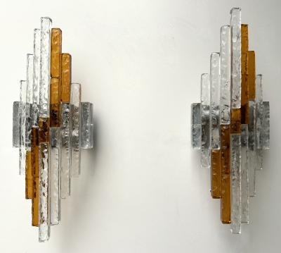  Poliarte Hammered Glass Metal Sconce by Poliarte Italy 1970s