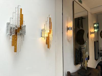  Poliarte Hammered Glass Metal Sconce by Poliarte Italy 1970s