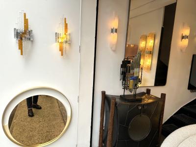  Poliarte Hammered Glass Metal Sconce by Poliarte Italy 1970s