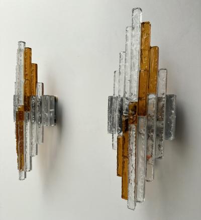  Poliarte Hammered Glass Metal Sconce by Poliarte Italy 1970s