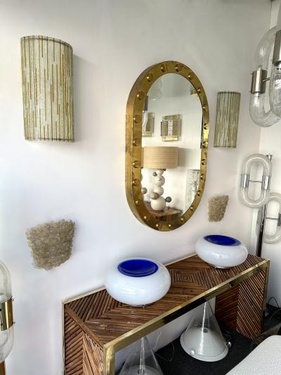  Poliarte Large Pair of Hammered Amber Glass Ice Sconces by Poliarte Italy 1970s