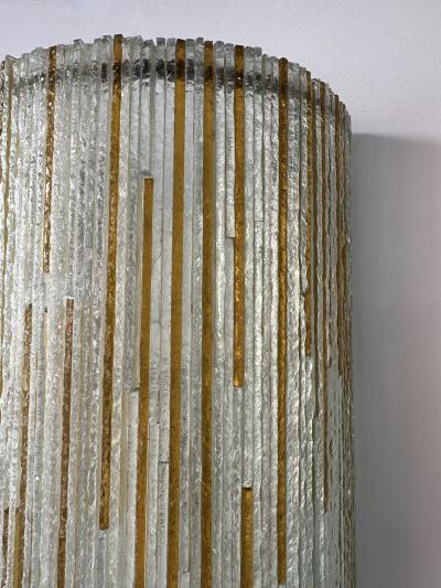  Poliarte Large Pair of Hammered Amber Glass Ice Sconces by Poliarte Italy 1970s