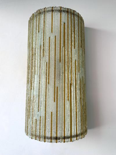  Poliarte Large Pair of Hammered Amber Glass Ice Sconces by Poliarte Italy 1970s