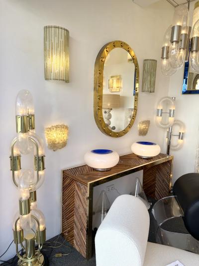  Poliarte Large Pair of Hammered Amber Glass Ice Sconces by Poliarte Italy 1970s