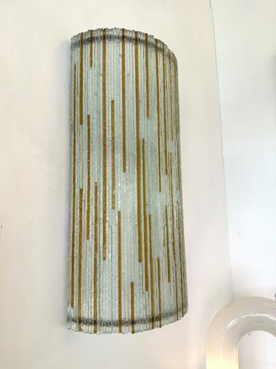  Poliarte Large Pair of Hammered Amber Glass Ice Sconces by Poliarte Italy 1970s