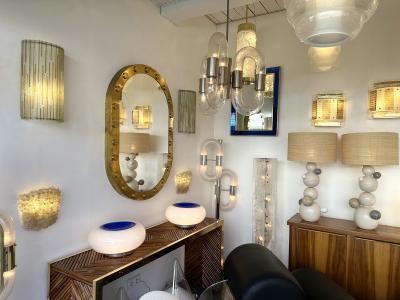  Poliarte Large Pair of Hammered Amber Glass Ice Sconces by Poliarte Italy 1970s