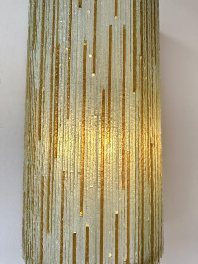  Poliarte Large Pair of Hammered Amber Glass Ice Sconces by Poliarte Italy 1970s