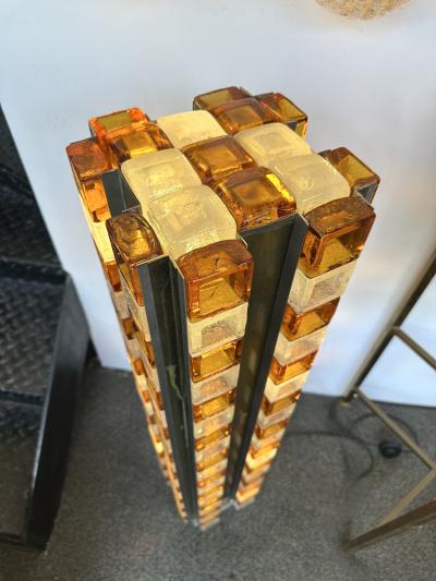  Poliarte Mid Century Modern Glass Cube Tower Floor Lamp by Poliarte Italy 1970s