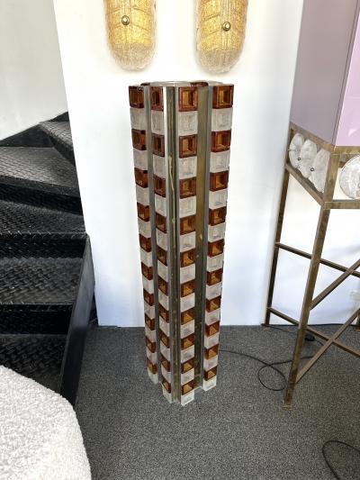  Poliarte Mid Century Modern Glass Cube Tower Floor Lamp by Poliarte Italy 1970s