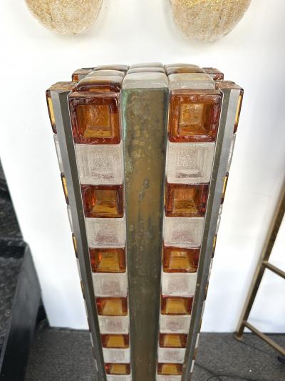  Poliarte Mid Century Modern Glass Cube Tower Floor Lamp by Poliarte Italy 1970s