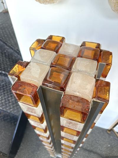  Poliarte Mid Century Modern Glass Cube Tower Floor Lamp by Poliarte Italy 1970s