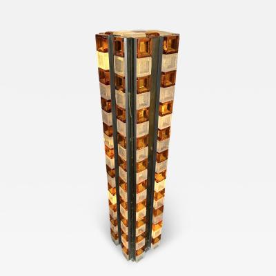  Poliarte Mid Century Modern Glass Cube Tower Floor Lamp by Poliarte Italy 1970s