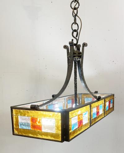  Poliarte Mid Century Stained Glass Suspension Light by Poliarte