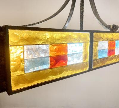  Poliarte Mid Century Stained Glass Suspension Light by Poliarte