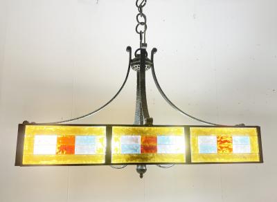  Poliarte Mid Century Stained Glass Suspension Light by Poliarte