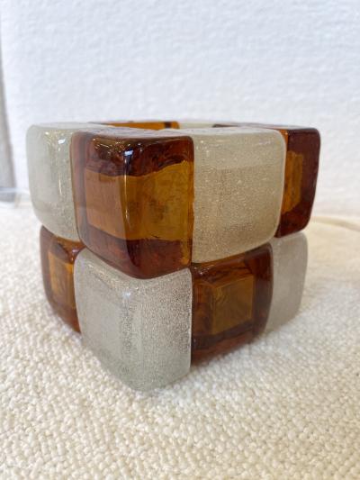  Poliarte Pair of Amber Glass Cube Lamps Italy 1970s