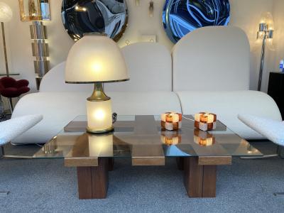  Poliarte Pair of Amber Glass Cube Lamps Italy 1970s