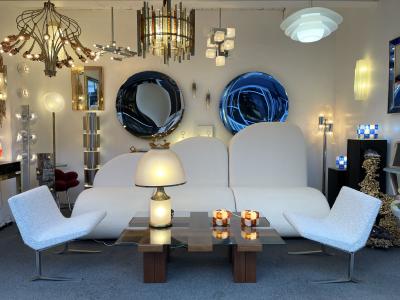  Poliarte Pair of Amber Glass Cube Lamps Italy 1970s