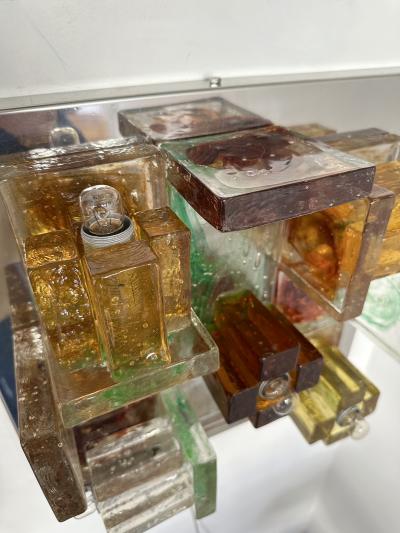  Poliarte Pair of Geometry Glass Construction Metal Sconces by Poliarte Italy 1970s