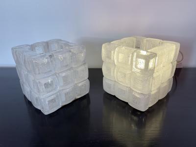  Poliarte Pair of Glass Cube Lamps by Poliarte Italy 1970s