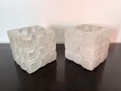  Poliarte Pair of Glass Cube Lamps by Poliarte Italy 1970s