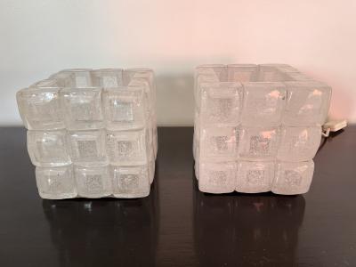  Poliarte Pair of Glass Cube Lamps by Poliarte Italy 1970s