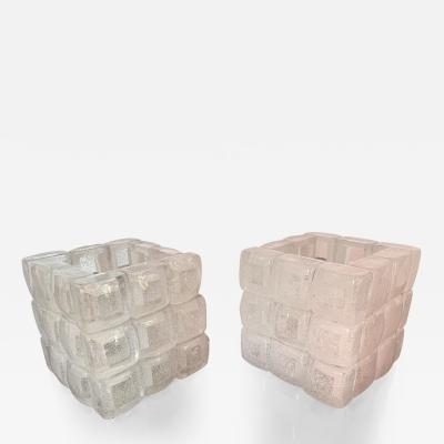  Poliarte Pair of Glass Cube Lamps by Poliarte Italy 1970s