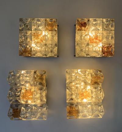  Poliarte Pair of Glass Cube Square Metal Sconces by Poliarte Italy 1970s