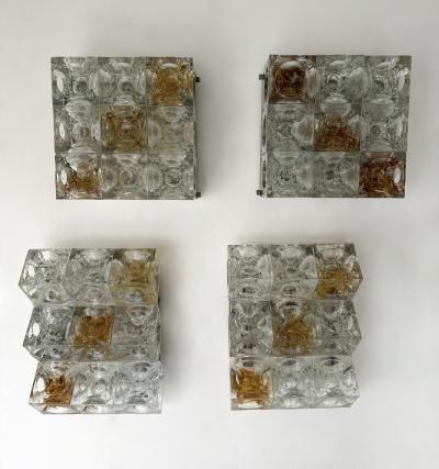  Poliarte Pair of Glass Cube Square Metal Sconces by Poliarte Italy 1970s