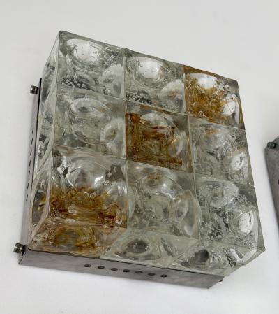  Poliarte Pair of Glass Cube Square Metal Sconces by Poliarte Italy 1970s