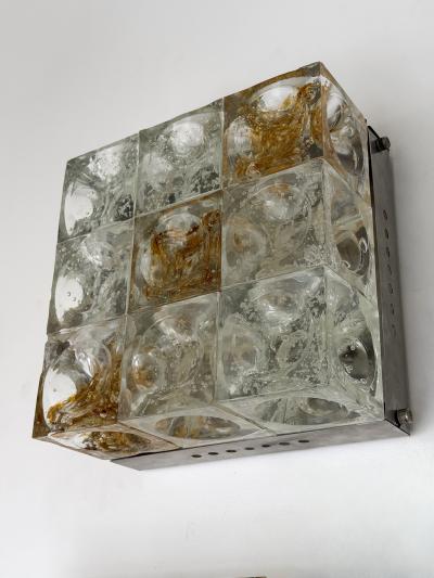  Poliarte Pair of Glass Cube Square Metal Sconces by Poliarte Italy 1970s