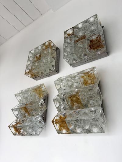  Poliarte Pair of Glass Cube Square Metal Sconces by Poliarte Italy 1970s