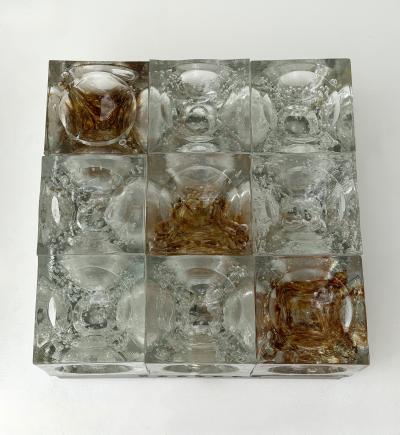  Poliarte Pair of Glass Cube Square Metal Sconces by Poliarte Italy 1970s