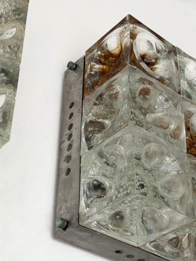  Poliarte Pair of Glass Cube Square Metal Sconces by Poliarte Italy 1970s