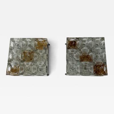  Poliarte Pair of Glass Cube Square Metal Sconces by Poliarte Italy 1970s