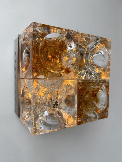  Poliarte Pair of Glass Cube Square Metal Sconces by Poliarte Italy 1970s
