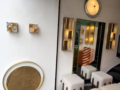  Poliarte Pair of Glass Cube Square Metal Sconces by Poliarte Italy 1970s