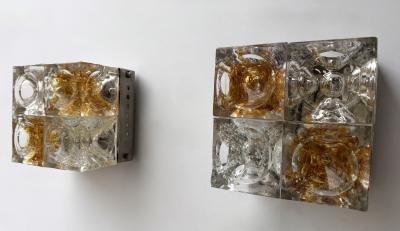  Poliarte Pair of Glass Cube Square Metal Sconces by Poliarte Italy 1970s