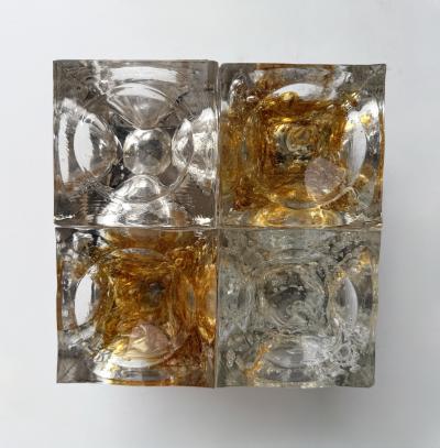  Poliarte Pair of Glass Cube Square Metal Sconces by Poliarte Italy 1970s