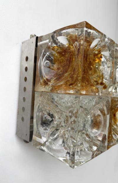  Poliarte Pair of Glass Cube Square Metal Sconces by Poliarte Italy 1970s