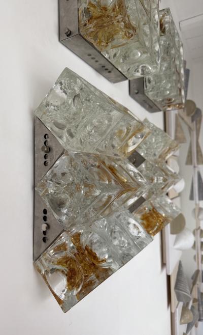  Poliarte Pair of Glass Cube Stairs Metal Sconces by Poliarte Italy 1970s