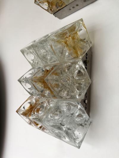 Poliarte Pair of Glass Cube Stairs Metal Sconces by Poliarte Italy 1970s