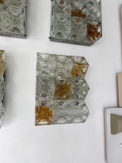  Poliarte Pair of Glass Cube Stairs Metal Sconces by Poliarte Italy 1970s