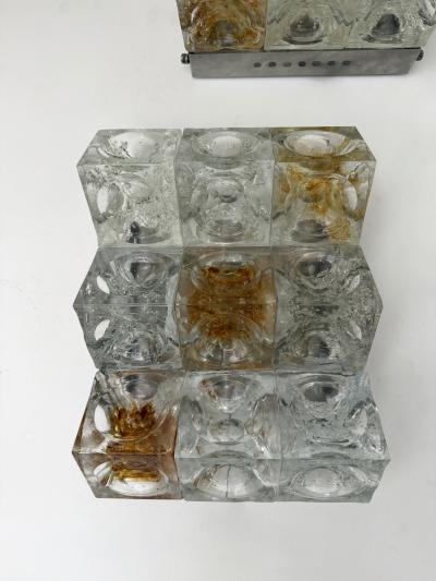  Poliarte Pair of Glass Cube Stairs Metal Sconces by Poliarte Italy 1970s