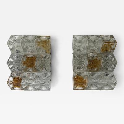  Poliarte Pair of Glass Cube Stairs Metal Sconces by Poliarte Italy 1970s