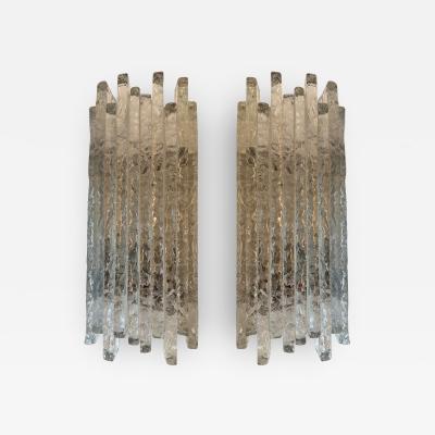  Poliarte Pair of Hammered Glass Ice Sconces by Poliarte Italy 1970s