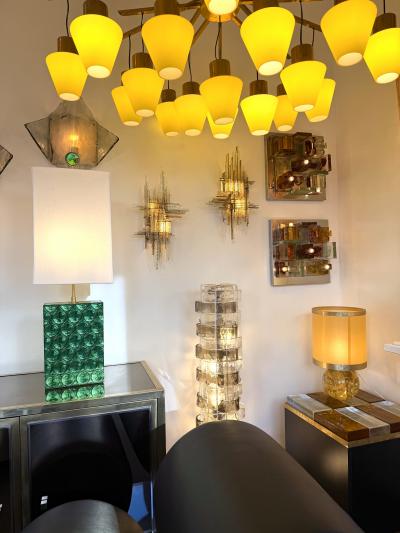  Poliarte Pair of Hammered Glass Wrought Iron Sconces by Biancardi Italy 1970s