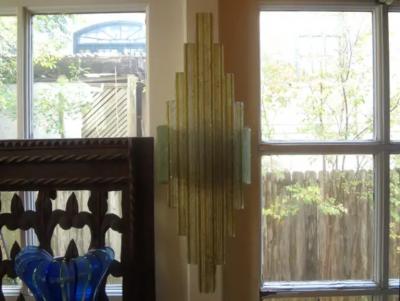  Poliarte Pair of Italian Chiseled Glass Sconces by Poliarte