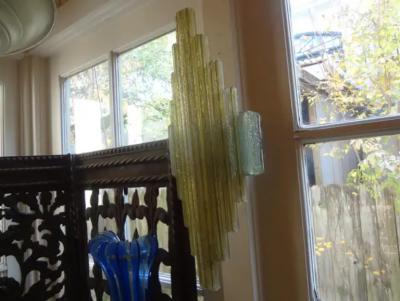  Poliarte Pair of Italian Chiseled Glass Sconces by Poliarte