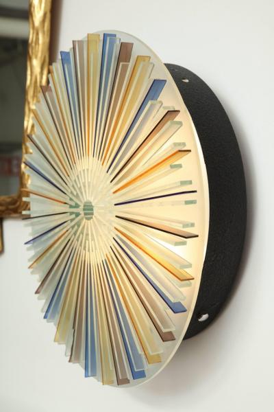  Poliarte Pair of Modern Glass and Painted Glass Round Sconces Made in Italy by Poliarte